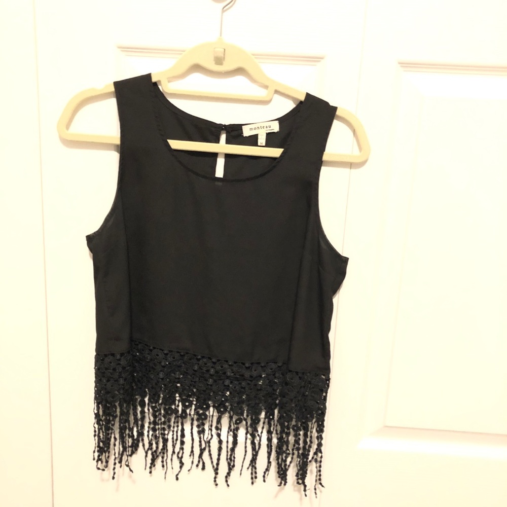 Women’s black fringe crop tank